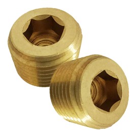 FloFlex 2 Pcs Brass Pipe Plug, 1/4" Male NPT Fully Threaded with Hex Socket Head, Leak-Free Hose Fitting for Air, Fuel, Oil, Water Pipe Connection