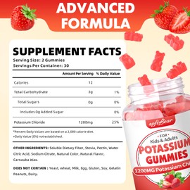 softbear Potassium Gummies for Adults, Sugar Free Potassium Chloride Gummies 1200mg Support Leg Cramps & Electrolyte Balance High Potency Potassium Supplement, Strawberry Flavor 120 Count
