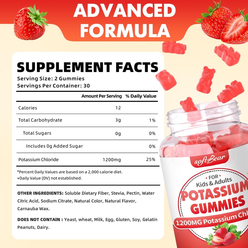 softbear Potassium Gummies for Adults, Sugar Free Potassium Chloride Gummies