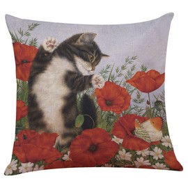 LEEDY Cute Cat Throw Pillow Covers, Cushion Case Home Decor for Livingroom Sofa Car Bedroom With Invisible Zipper 18x18 Inches