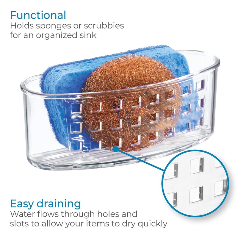 iDesign Plastic Sponge Holder Suction Cups Ideal for Kitchen Sinks