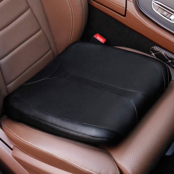 QYILAY Leather Car Memory Foam Heightening Seat Cushion for Short People Driving,Hip(Coccyx/Tailbone) and Lower Back Pain Relief Butt Pillows,for Truck,SUV,Office Chair,Wheelchair,etc. (Black