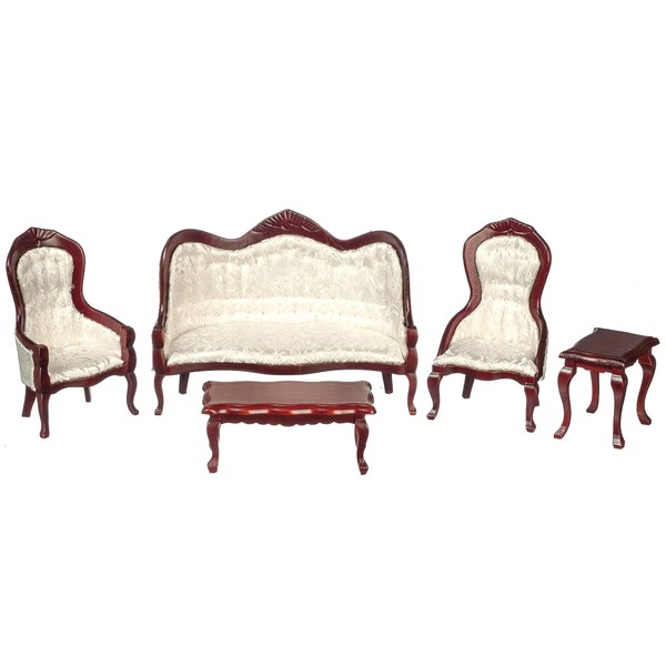 Melody Jane Dollhouse Mahogany & White Victorian Living Room Furniture 5 Pc Set Miniature
