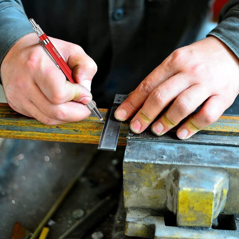 Welders Pencil, Mechanical Metal Marker Silver Pen with Built-in Sharpener