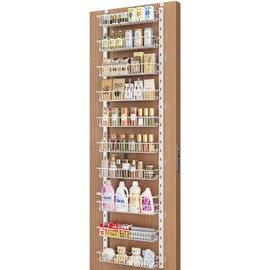 MIAOLI Over the Door Pantry Organizer, 10-Tier Adjustable Spice Rack Cabinet Door Shelves, Hanging Seasoning Organizer for Kitchen Bathroom, Laundry Room Organization, White