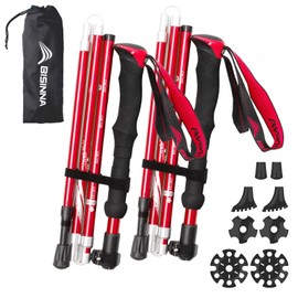 BISINNA Trekking Pole, Collapsible Lightweight Mountain Stock, 2 Piece Set, Compact Aluminum, Adjustable Length, 5-Stage Telescopic, For Mountain Climbing, Walking, Outdoor Hiking, Excursions, Strolls
