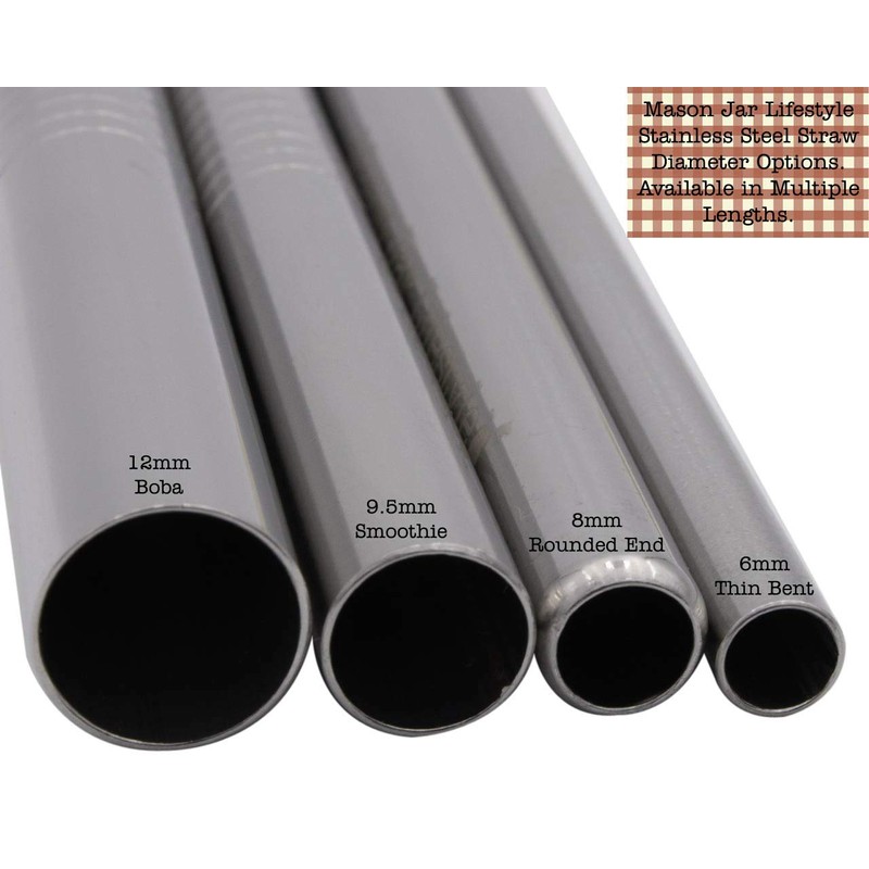 Medium Thin Bent Stainless Steel Straws for Pint Mason Jars