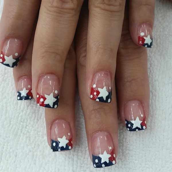 GGDECA Independence Day French Tip Fake Nails Short Press on