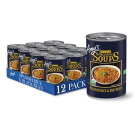 Amy’s, Vegan Hearty Spanish Rice and Red Bean Soup, Gluten Free, Made With Organic Vegetables, Canned Soup, 14.7 Oz (12 Pack)