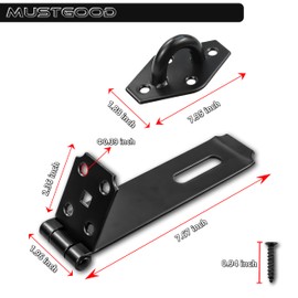 MustGood Heavy Duty Gate Lock, 7-3/4" Extra Thick Steel, Padlock Clasp, hasp latch, shed door latch, Black