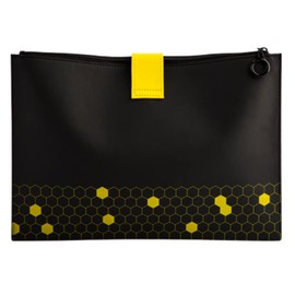 PU Leather File Folder, Cute Bee File Bag 9.65" x 13.78" Large Capacity Zipper Pouch Document Bag, Portable Waterproof Fireproof Money Bag for A4 Document Holder, Cash and Tablet