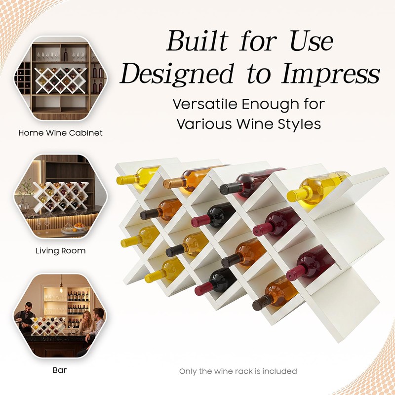 White Wine Rack for 10-Bottle, Wooden Wine Display Rack, Countertop