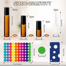 GOTDYBST Roll Glasflaschen Mini Leere: 22 Stück Ätherische Öle Roller Glasflaschen,3/5/10ml Braune Flasche Leer,Wiederverwendbar, UV-beständig,Kommt mit Flaschenöffner, Etikett und Tropfer