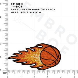 EMBRO BOF Flaming Basketball Patch – 2 inches, Cool Basketball Iron On Patch – Embroidered Iron On/Sew On Sport Patches for Backpacks