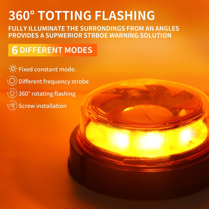 Yuanjoy 12-24V Yellow LED Flash Light for Trucks, 6 Flash