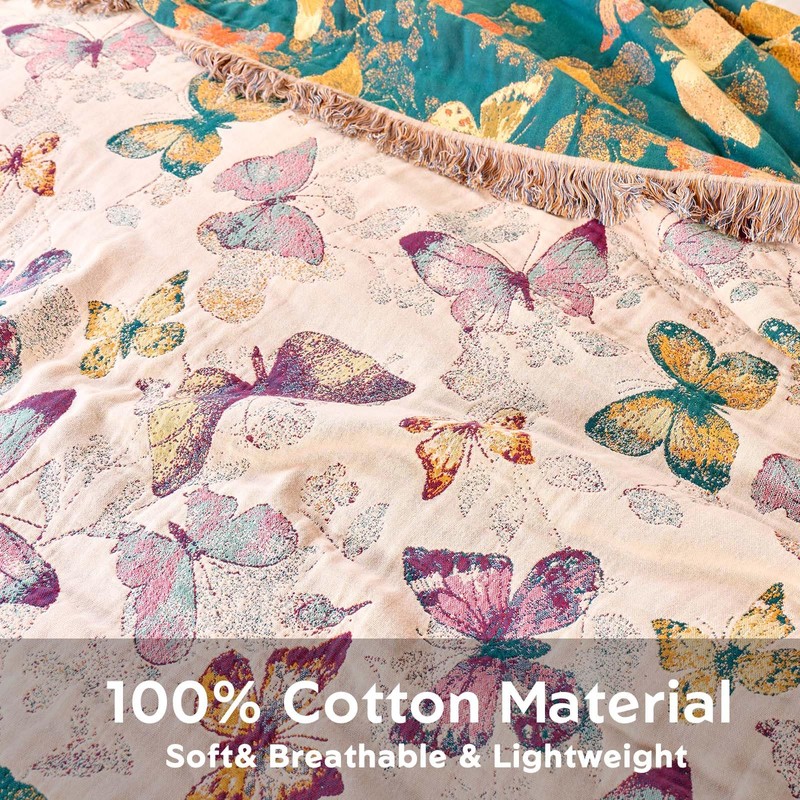 WOFNA Boho Butterfly Throw Blanket 60"x80" Twin Size Bed Blanket,100%