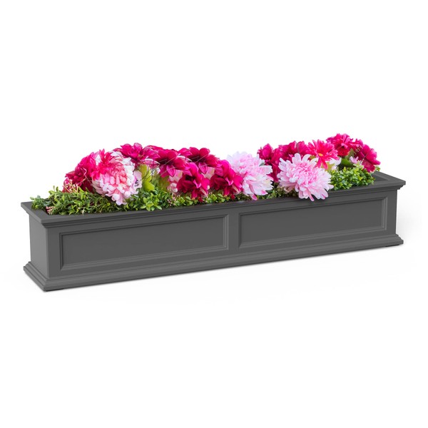 Mayne Fairfield 5ft Window Box - Graphite Grey - Durable Self Watering Resin Planter with Wall Mount Brackets (5824-GRG)