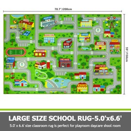 Capslpad Green Car Road Kid Rug Carpet Playmat for Playoom Traffic Road Kids Play Mat for Toddler Non Slip Washable City Map Race Track Carpet Rug for Kids Room Bedroom Nursery Room Decor,6.6'x5'