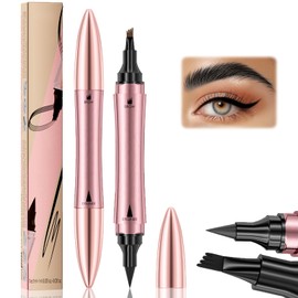 Augenbrauenstift mit 4 Gabel Applikator & Schwarzer Eyeliner, 3D Magischer Augenbrauenstift Härchenzeichnung Wasserfest Wischfest, Microblading Augenbrauenstift, Eyebrow Pencil Eyeliner 2-in-1-Schwarz