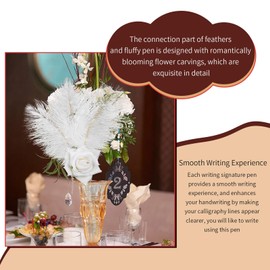 CROWN GUIDE Feather Ballpoint Pen Ink Quill Pen for Wedding Guest Book - Antique Rose Feather Pen Fancy Soft Fluffy Pens Wedding Signature Pens for Signing Bridal Shower Party Office Calligraphy Pen