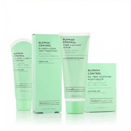 Global Beauty Care Blemish Control - Kit de 4 piezas para el cuidado de la piel, limpiador facial (2.5 onzas), y exfoliante (2.5 onzas), tratamiento de manchas (0.5 onzas) e hidratante facial (1.7oz