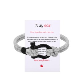 CERSLIMO To My Son Bracelet Gifts From Mun Dad - Teen Boy Gifts Braided Bracelet Graduation Gifts for Him, Gifts for Son Birthday Christmas Graduation Valentines Day, Grey