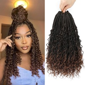 Refined Hair 8 Packs Boho Box Braids Crochet Hair 14 Inch Bohemian Box Braids With Curly Ends Braiding Hair Extensions Ombre Goddess Synthetic Crochet Braids For Women (T30, 14 inch)