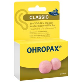 OHROPAX Classic Ear Plugs - Pre Ear Plugs to Protect Against Noise, Moisture and Wind - Made from Malleable, Soft Wax - Comfortable and Suitable for All Ears - Sound Insulation Value SNR 21dB - Pack of 20