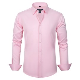 J.VER Men's Dress Shirts Solid Long Sleeve Stretch Wrinkle-Free Formal Shirt Business Casual Button Down Shirts Pink 4XL