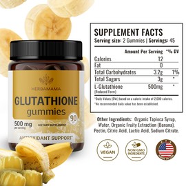 HERBAMAMA Reduced Glutathione Gummies -Antioxidant Supplement Support for Skincare & Liver Cleansing Gummy - Non-GMO, Gluten-Free 500mg - Banana Flavor 90 Chews Per Bottle