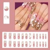 Square Press on Nails Long Fake Nails White 5D Flower