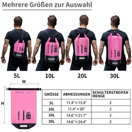 arteesol 5 L/10 L/20 L/30 L Waterproof Dry Bag/Dry Sack with Long Adjustable Shoulder Straps for Kayaking & Canoeing Trips, Fishing, Rafting, Swimming & Snowboarding