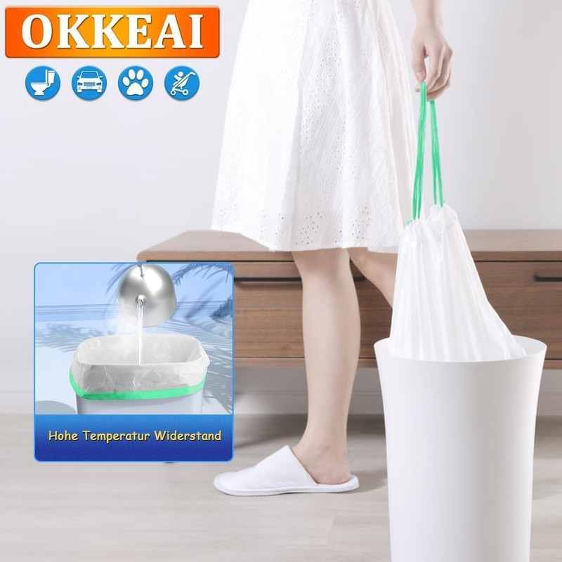 OKKEAI Bin Liners 15L White with Handle Small Bin Bags