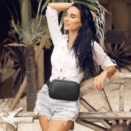 S-ZONE Leather Fanny Pack for Women RFID Blocking Waist Belt Bag Crossbody Purse