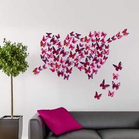 Amaonm 60 Pcs 5 Packages Beautiful 3d Butterfly Wall Decals Removable Diy Home Decorations Art Decor Wall Stickers & Murals for Babys Bedroom Tv Background Living Room (Rose Red)