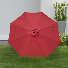 YSSOA 9' Patio Umbrella 20" Capacity Fillable Heavy Duty Round Base 8 Sturdy Ribs, for Outdoor Lawn, Deck, Poolside, 9ft+50lbs, Red and Black