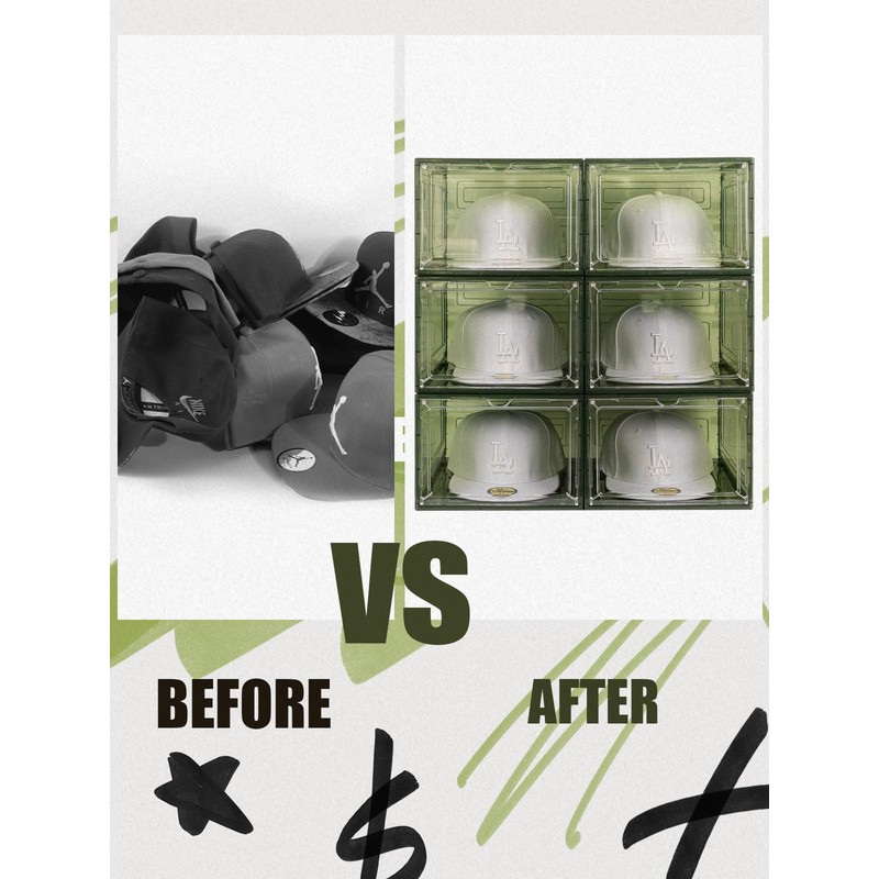 SCAVATA 6 Pack Hat Organizer Box, Stackable Clear Baseball Caps