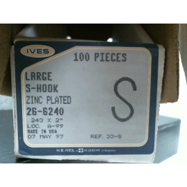 Ives Large S-Hook .243 x 2" 26-6240 Zinc Plated 1-Box of 100