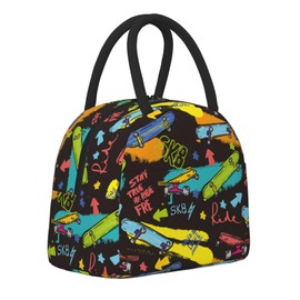 Oplp Freestyle Skateboard Lunch Bag Box Meal Prep Fashion Fun Graffiti Insulated Handbag Reusable Lunch Container for School Office Work