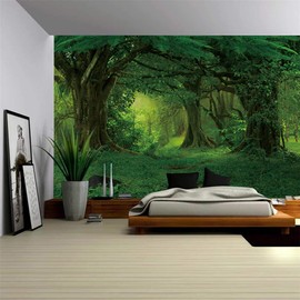 FENDROM Virgin Forest Tapestry Green Tree in Misty Forest Tapestry Wall Hanging Nature Scenery Wall Tapestry Decor for Living Room Bedroom