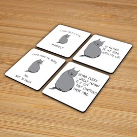 The Victorian Printing Co - Set of 4 Coasters Original Grumpy cat Statement Illustration - Coaster Set