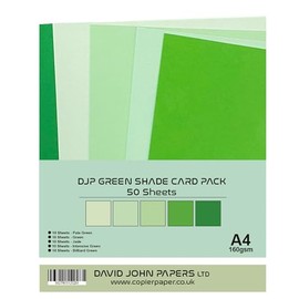 DJP 160GM Green Shade Card Pack - 5 Colours, 50 Sheets - 10 Each Colour