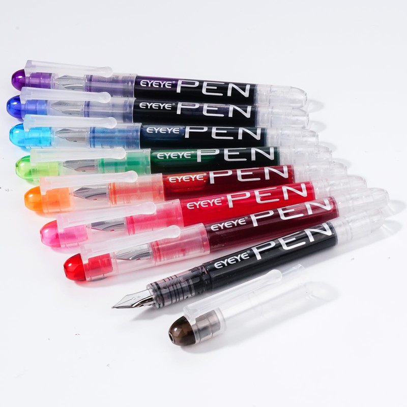 EYEYE Disposable Fountain Pens, 8 Pack Multicolor Fine Point Fountain