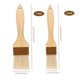 3pcs Natural Boar Bristle Brushes,Pastry Basting Brushes,for Barbecue,Outdoor Dining,Brush with Oil/Butter/sauces/marinades,Clearing The dust(1PCS 2 inch,2PCS 1inch)