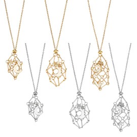 WADORN 6 Styles Stainless Steel Crystal Cage Necklace Holder, Golden Platinum Empty Stone Crystal Holder Replacement Gemstone Necklace Stand with Adjustable Length for Women Men DIY Jewelry Crafts