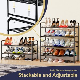MWQ 2 Tier Shoe Rack Organizer for Closet, Stackble, Black