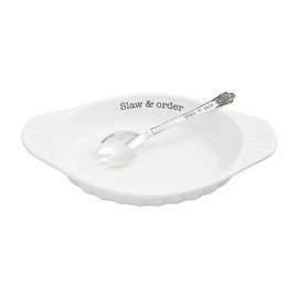 Mud Pie Cole Slaw Bowl Set, dish 2" x 10" | spork 8 1/2", White