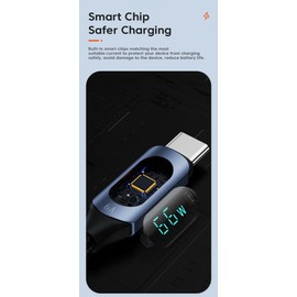 TRON Digital Display USB-A to Type-C Charging Cable, 6A Fast Charging, 5FT Braided Cable, Blue Model, TR77