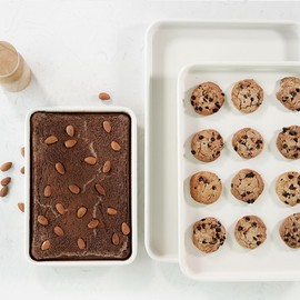 Non-Stick Baking Sheets, Cream White Non-Stick Cookie Quarter Sheet Baking Pans Jelly Roll Pan, Set of 3, 6.5x9.5/9x13/10x15-Inch