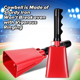 Steel Cowbell with Handle 8 Inch Cow Bells Noise Makers, 2 Pack Large Cowbells for Sporting Events